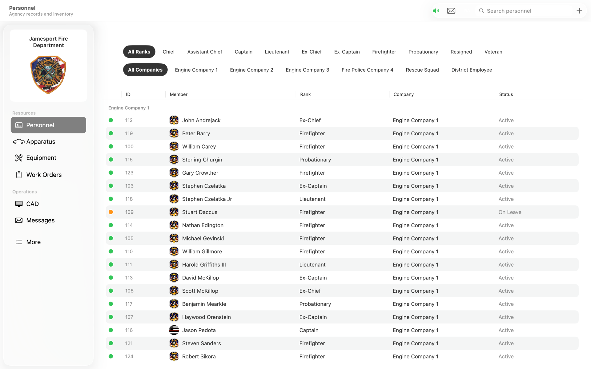 Personnel roster on Mac